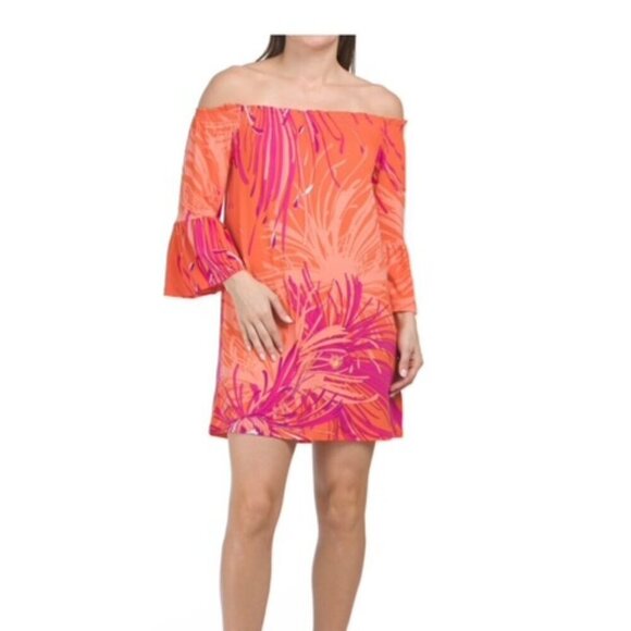 Trina Turk Off the Shoulder Bell Sleeve Boat Neck Floral Mini Dress – Small NWT! - Picture 7 of 9